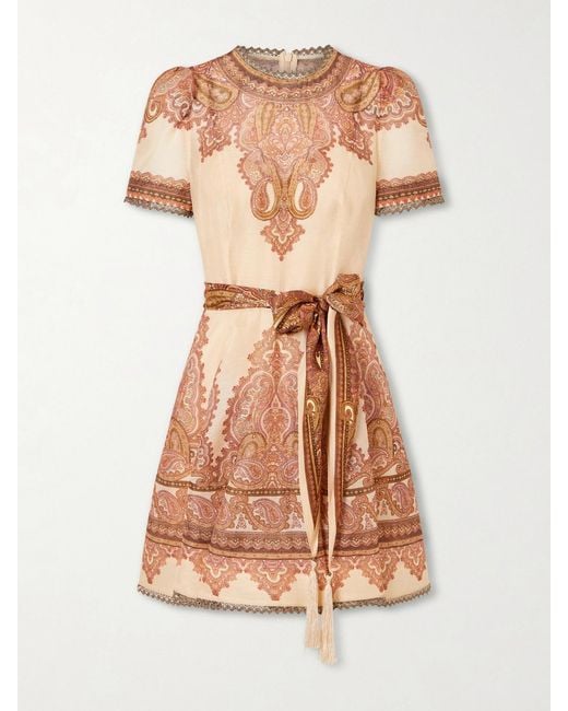 Zimmermann Natural Ascent Picnic Belter Printed Linen And Silk-Blend Mini Dress