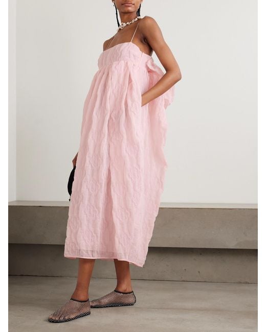CECILIE BAHNSEN Pink Vilma Satin-Trimmed Matelassé Midi Dress