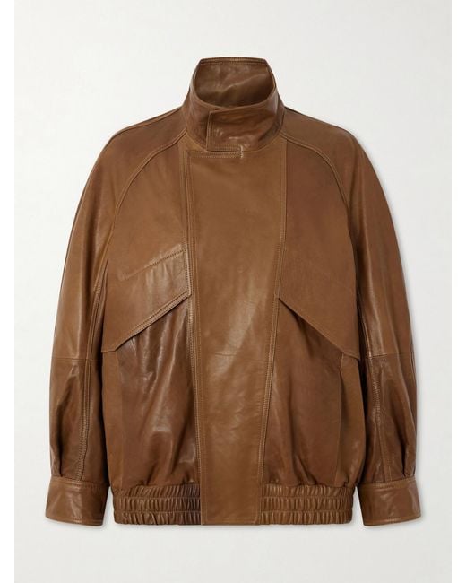 Nour Hammour Brown Ariste Oversized Paneled Leather Jacket
