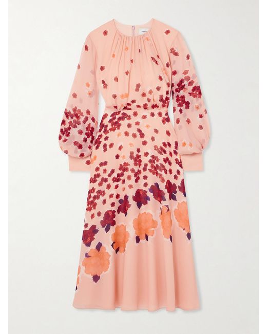 Erdem Margot Gathered Floral-Print Silk-Georgette Midi Dress