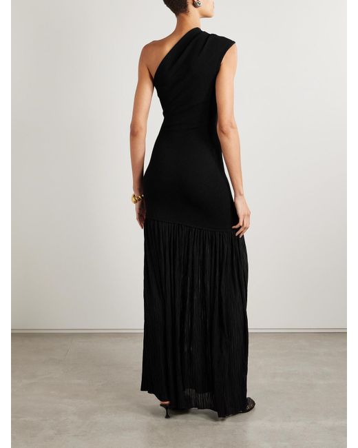 Proenza Schouler Black Cora One-Shoulder Stretch-Knit And Pleated Crepon Maxi Dress
