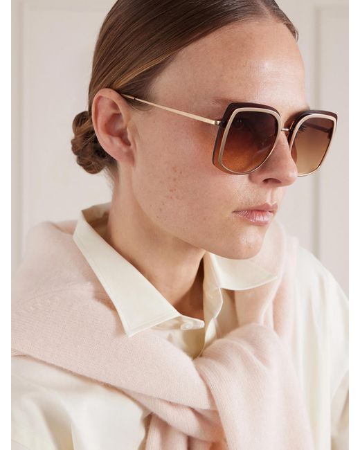 Barton Perreira Brown Halima Oversized Square-Frame-Tone Titanium Sunglasses