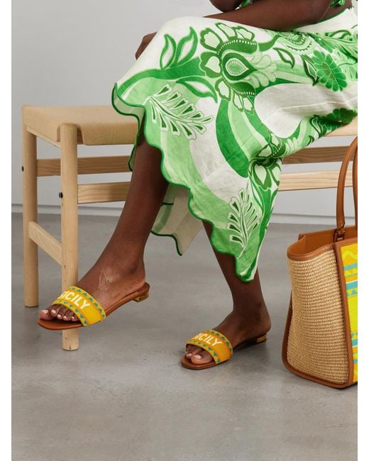 Aquazzura Brown Sicily Pantoletten Aus Leder Mit Zierperlen
