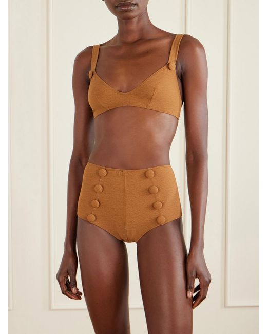 Lisa Marie Fernandez Brown Magdalena Button-Embellished Bikini