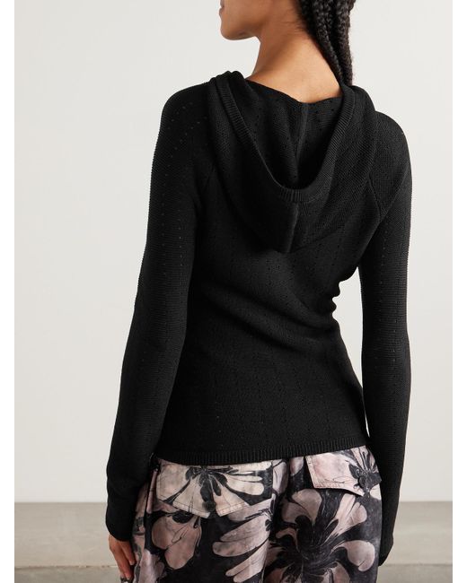 Etro Black Hooded Lace-Up Pointelle-Knit Silk-Blend Sweater
