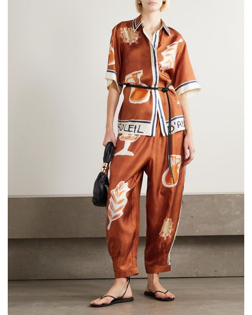 ALÉMAIS Orange Lrnce Soleil D'Amour Barrel-Hose Aus Bedrucktem Seiden-Twill