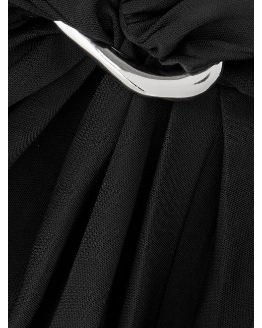 Veronica Beard Black Lozea Asymmetric Embellished Stretch-Mesh Top