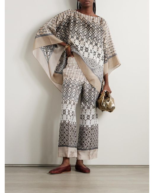 Brunello Cucinelli Multicolor Printed Silk-Voile Wide-Leg Pants