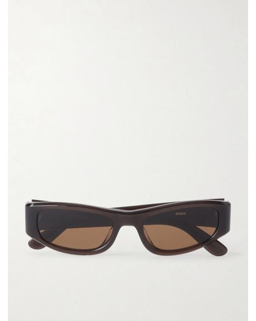 THISTLES Brown The Suede Square-Frame Acetate Sunglasses