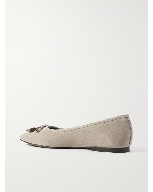 Brunello Cucinelli Natural Ballerinas Aus Veloursleder Mit Zierperlen