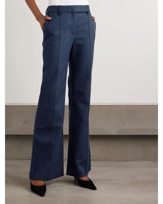 Cara Cara Blue Tristan Pinstriped Brushed Wool-Blend Flared Pants