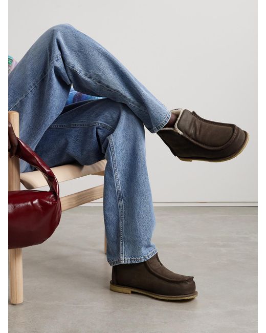 J.W. Anderson Black Ankle Boots Aus Veloursleder Mit Shearling-Futter