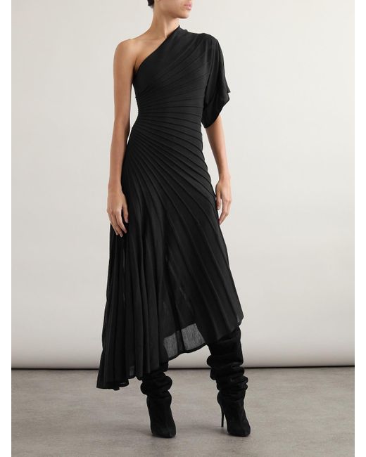 Alaïa Black One-Shoulder Ribbed Wool Midi Dress