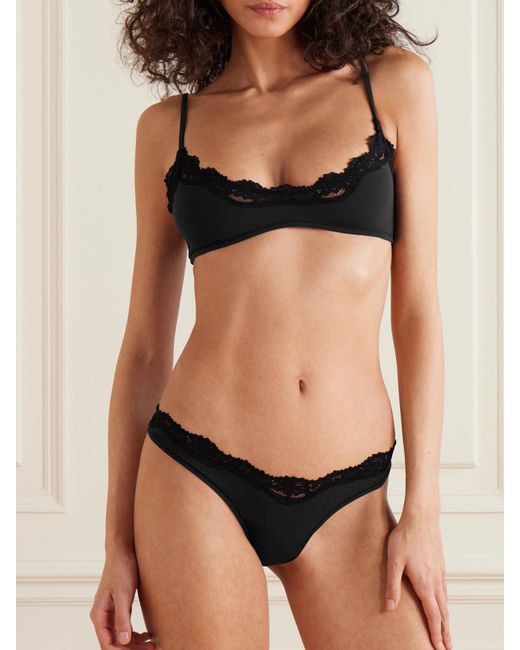Skims Black Fits Everybody Lace Dipped Thong – Onyx – String Mit Spitze