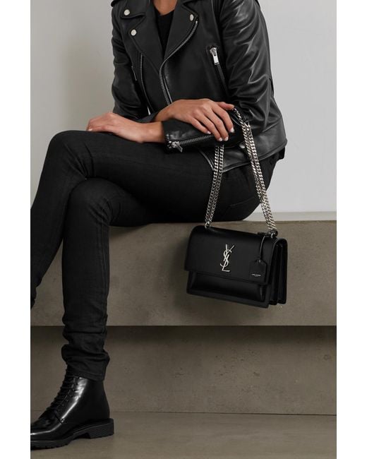 Saint Laurent Sunset Medium Leather Shoulder Bag in Black | Lyst