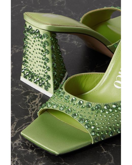 The Attico Green Mini Devon Crystal-Embellished Satin Mules