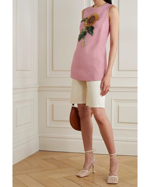Oscar de la Renta Pink Embellished Wool And Silk-Blend Mini Dress