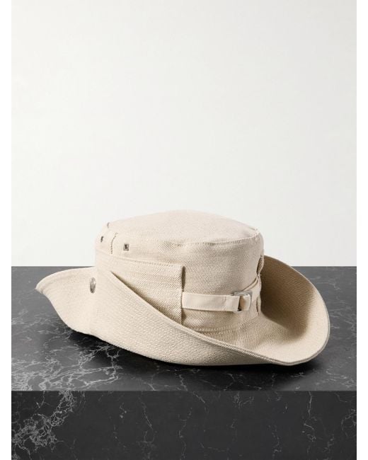 Jacquemus White Le Bob De Nimes Fischerhut Aus Einer Leinen-Baumwollmischung Mit Verzierungen