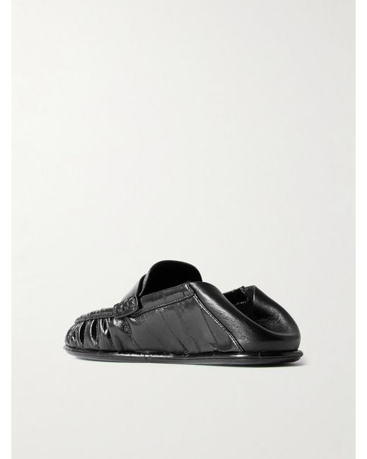Saint Laurent White Le Loafer Embellished Collapsible-Heel Glossed-Eel Loafers