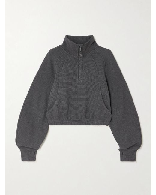 lululemon athletica Gray Verkürzter Rippstrickpullover Aus Waffelstrick Mit Reißverschluss