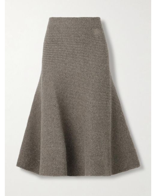 Burberry Gray Ribbed Wool-Blend Midi Skirt