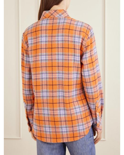 God's True Cashmere Orange Midnight Sun Checked Cashmere Shirt