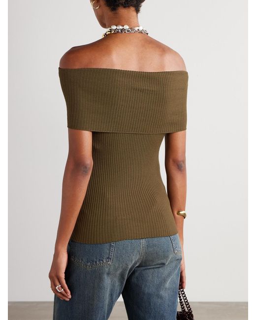 Stella McCartney Green Strapless Ribbed Wool Top