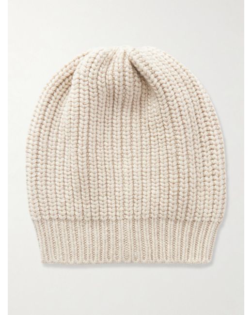 Brunello Cucinelli Natural Sequin-Embellished Ribbed Cashmere And Silk-Blend Beanie