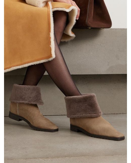 Totême  Brown Shearling-Trimmed Suede Ankle Boots