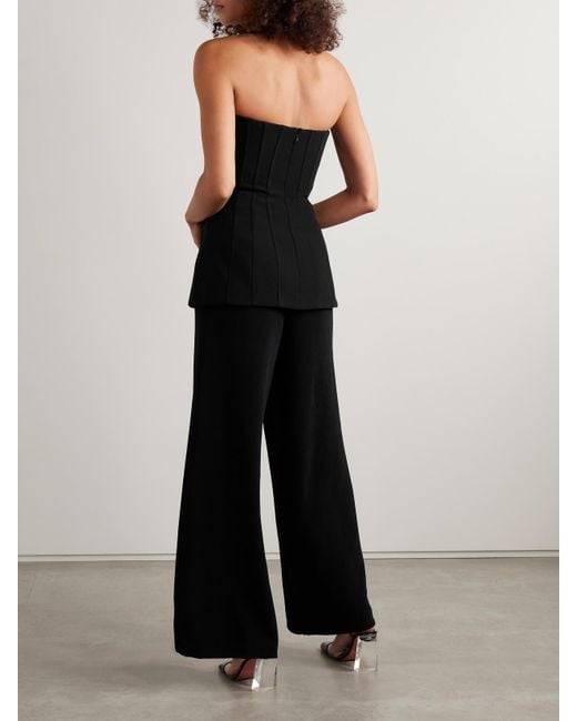 Self-Portrait Black Convertible Strapless Crystal-Embellished Peplum Crepe Jumpsuit