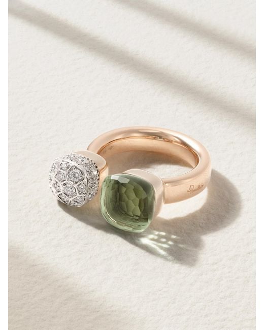 Bague En Or Rose Et Blanc 18 Carats (750/1000) Quartz Prase Et Diamants Nudo Pomellato en coloris White