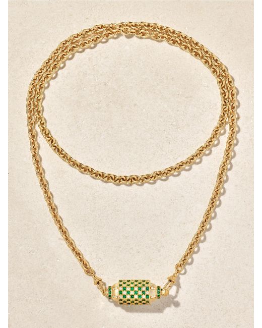 Marie Lichtenberg Natural Check Locket 18-Karat, Emerald And Diamond Necklace