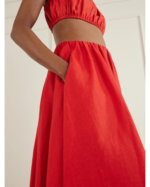 Staud Red Milano Linen Maxi Skirt