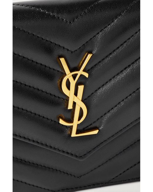 Saint Laurent Black Cassandre Mini Matelassé Leather Chain Wallet