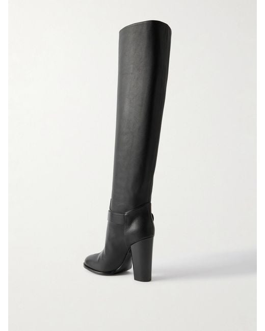 Dolce & Gabbana Black Buckled Leather Knee Boots