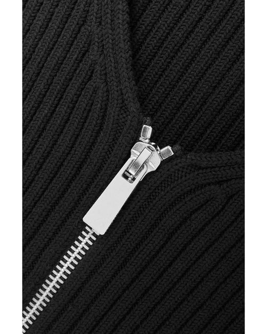 Michael Kors Black Cropped Ribbed Wool-Blend Cardigan