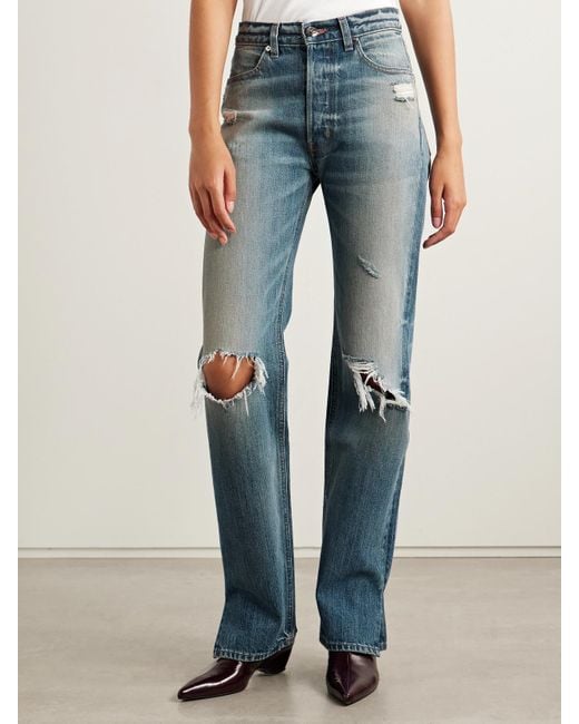 RÙADH Blue The Agnes Distressed Mid-Rise Straight-Leg Jeans