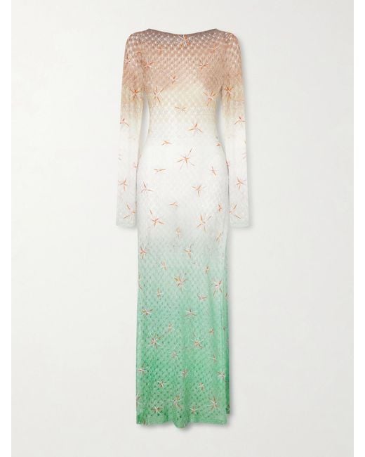 Missoni Blue Open-Back Dégradé Embroidered Metallic Crochet-Knit Maxi Dress