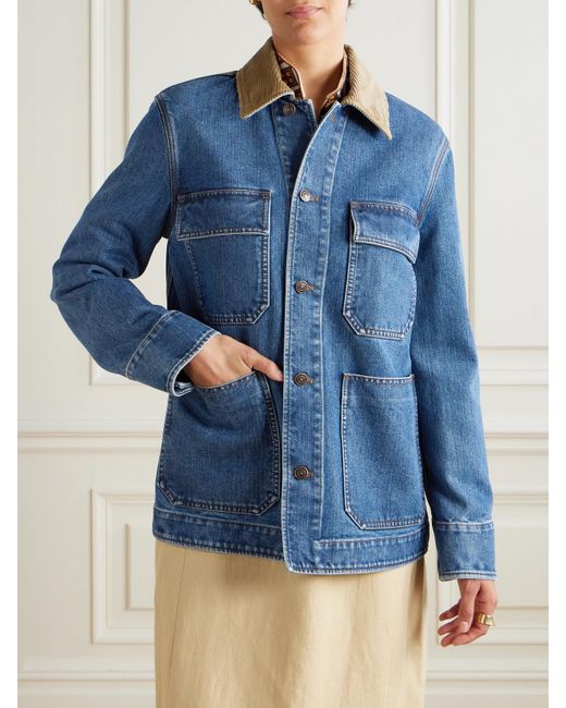 Loro Piana Blue Dean Corduroy-Trimmed Denim Jacket
