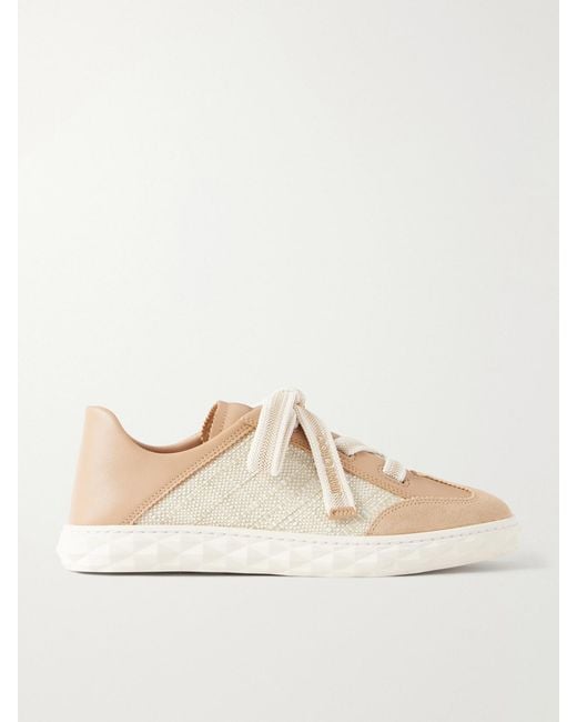 Jimmy Choo Natural Diamond Light Flex Leather And Raffia Lace-Up Sneakers