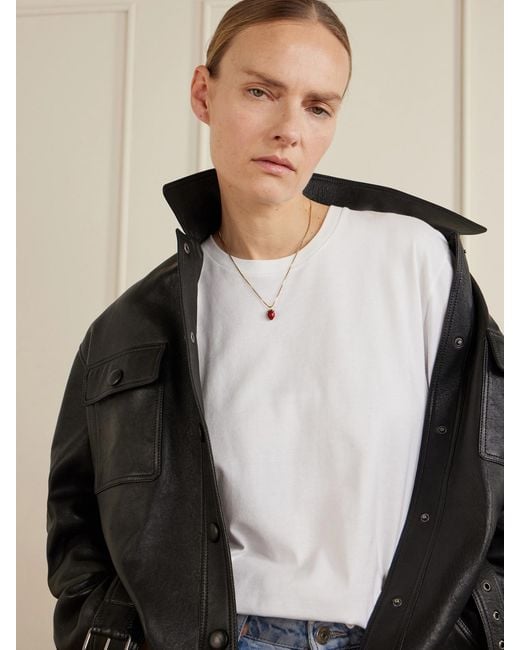 Saint Laurent White Tone And Enamel Necklace