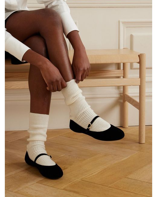 Gianvito Rossi White Carla Velvet Mary Jane Ballet Flats