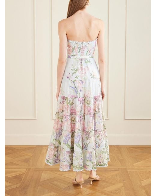 Charo Ruiz White Danny Belted Floral-Print Cotton-Blend Voile Midi Dress