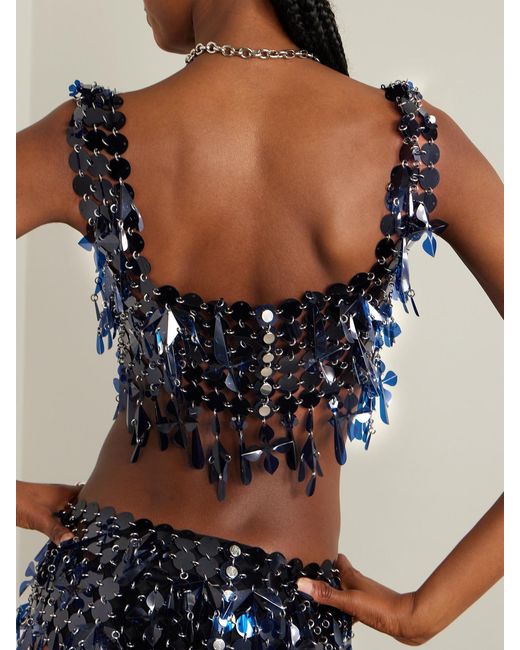 Rabanne Blue Assemblage Cropped Sequined Top
