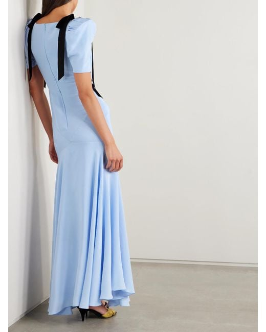Rodarte Blue Robe Aus Seiden-Crêpe Mit Samtschleifen