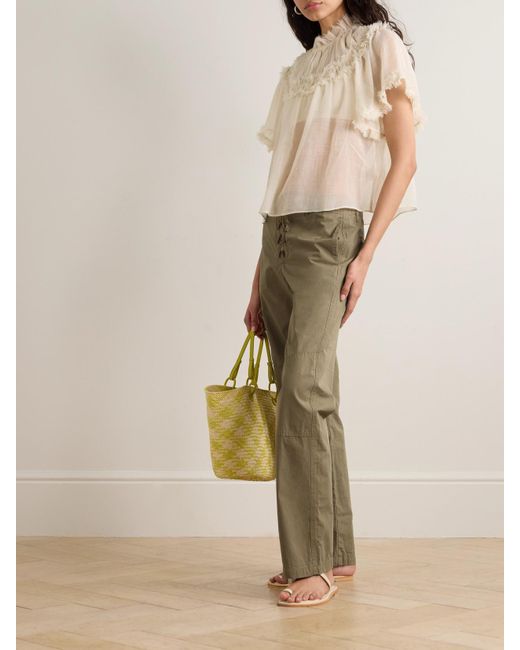 Fortela Natural Rope-Trimmed Coated-Cotton Straight-Leg Pants