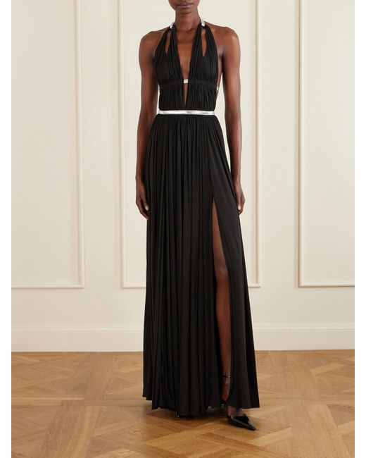 Alaïa Black Pleated Metallic Elaphe-Trimmed Jersey Gown