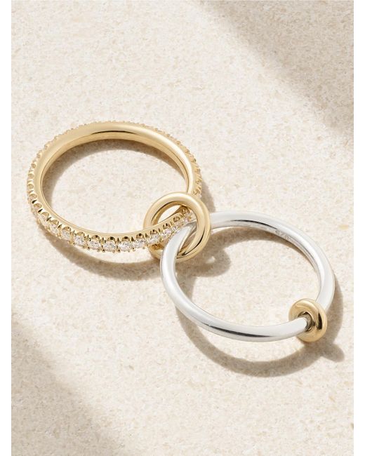 Spinelli Kilcollin Natural Emi Set Of Two 18-Karat And Sterling Diamond Rings