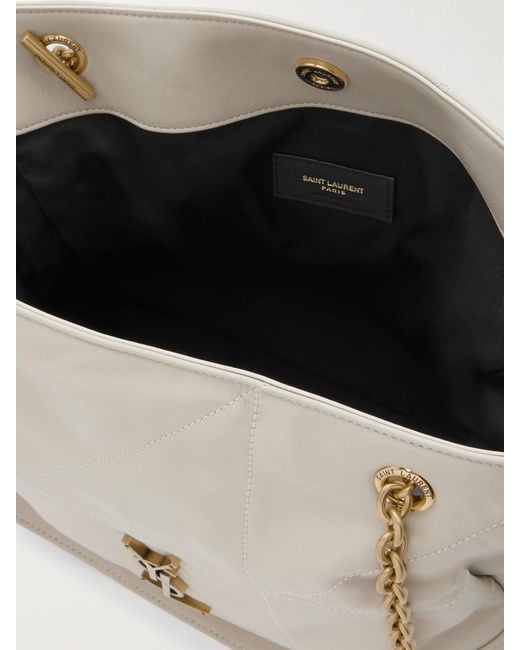 Saint Laurent White Jamie Shopping Mittelgroße Schultertasche Aus Gestepptem Leder