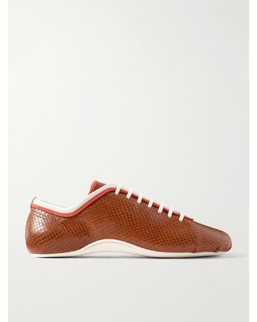 Dries Van Noten Brown Snake-Effect Leather Sneakers